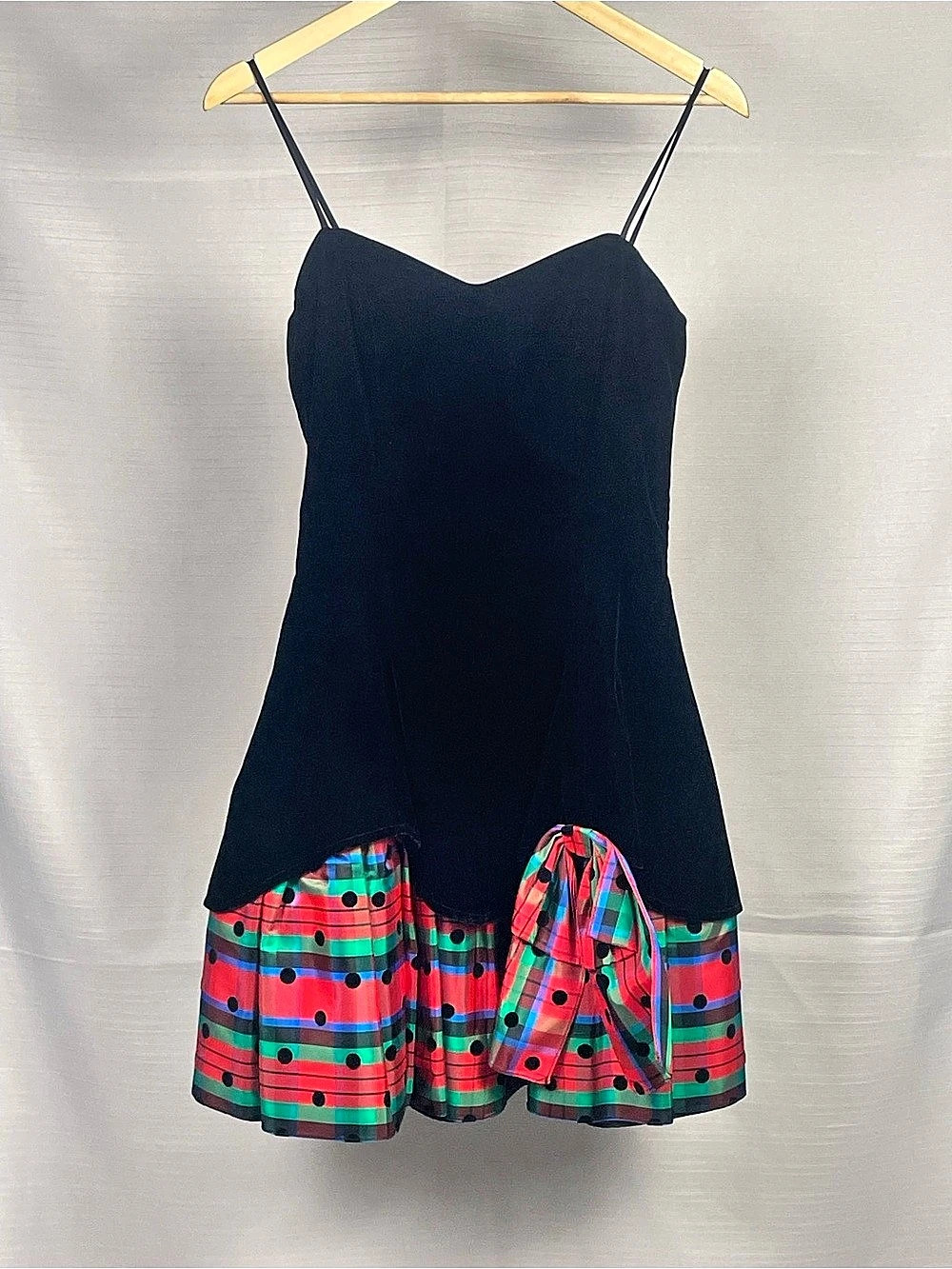 VTG Joseph Ribkoff J.R. Petite Velvet Plaid Polka Dot Party Dress - 8